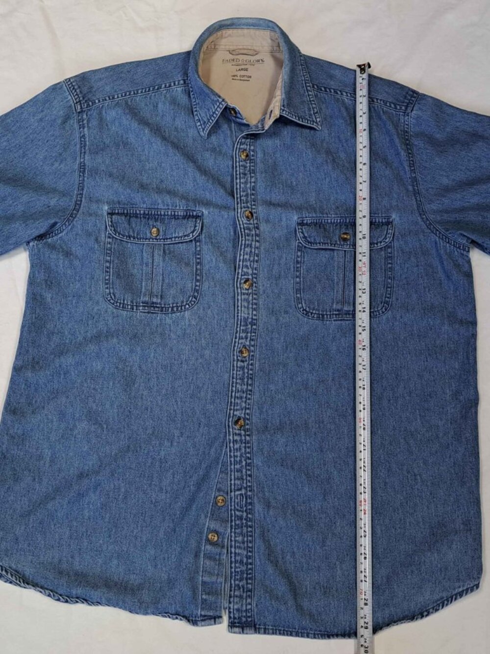 Faded Glory Denim Shirt Men’s Large Blue Short Sleeve Button Up Cotton